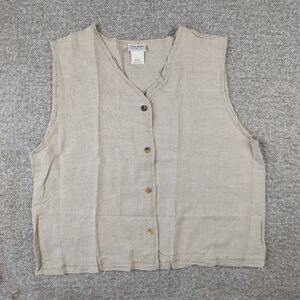 Cotton Studio Beige Sleeveless Button-Down Shirt Linen Blendarge